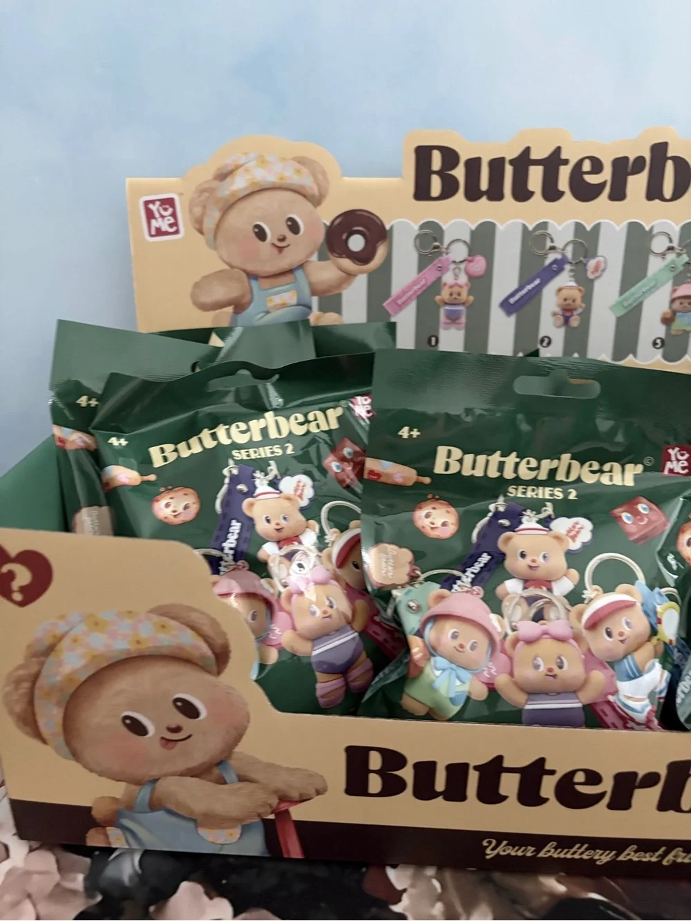 Adorable Butter Bear Keychain Set, Pink, Green, Blue Straps - Series 2 FULL SET